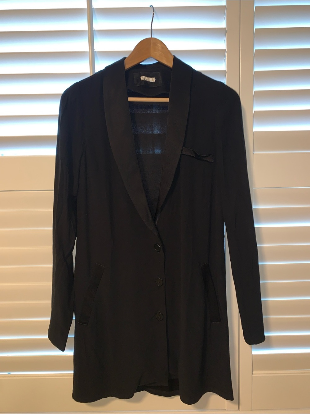 Reformation Black Long Blazer with Shawl Collar